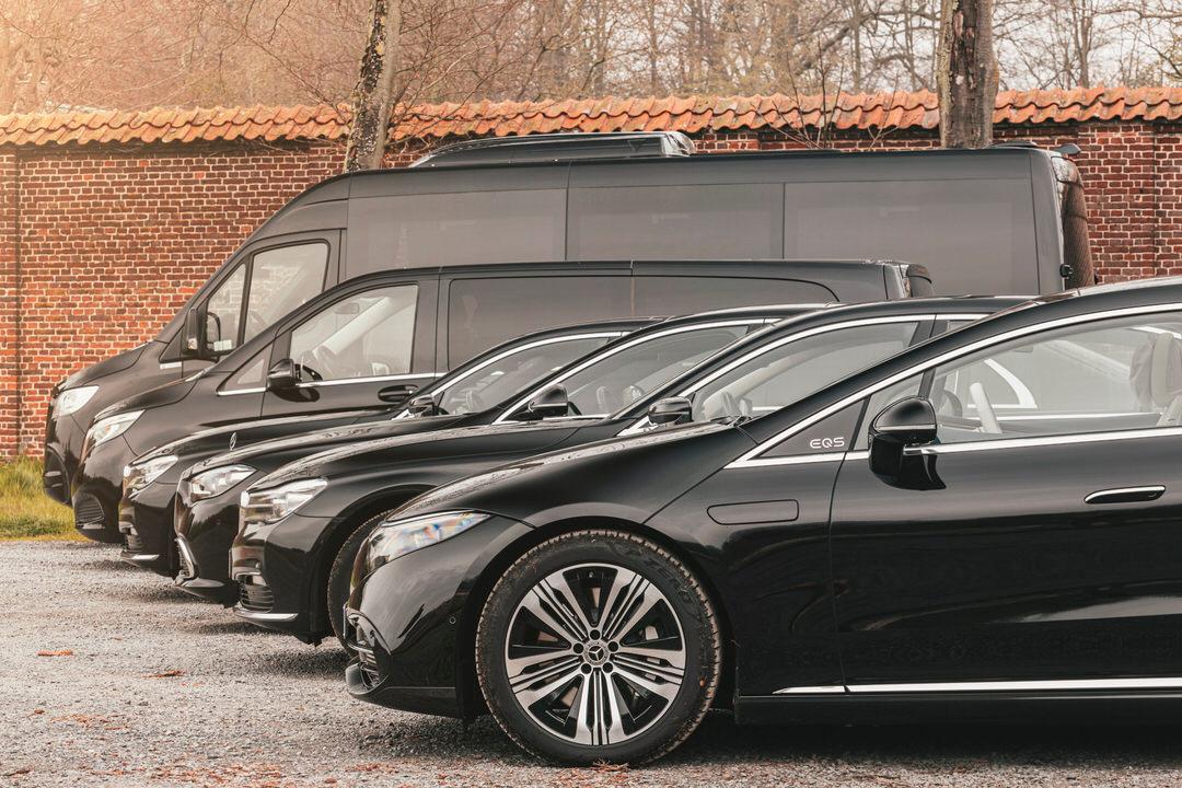 Sedans, mini- en midivans lined up.